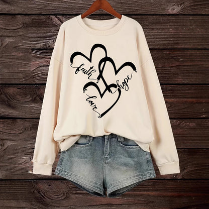 Damen Sweatshirt Romantische Herzen Aufdruck Rosa