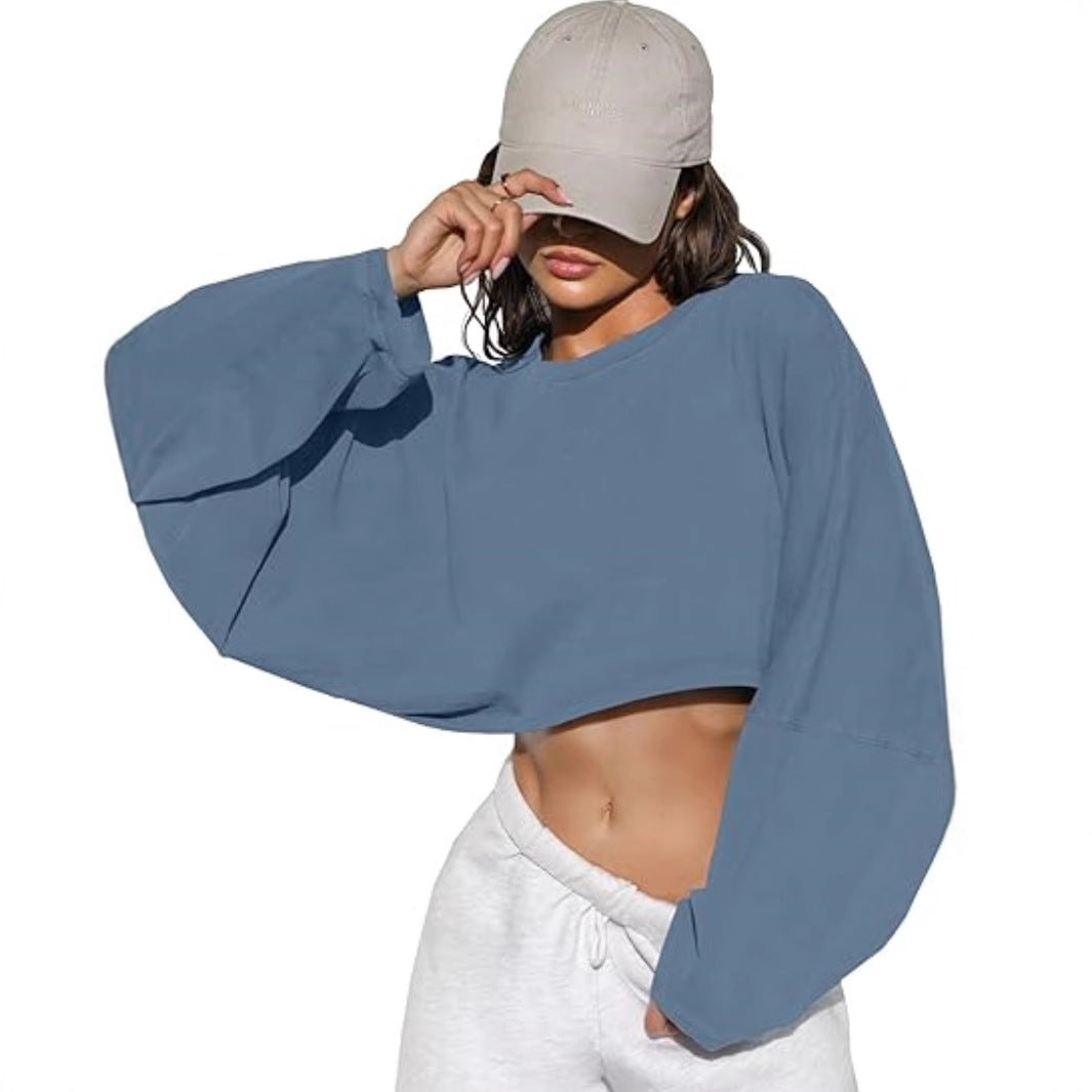 Damen Cropped Sweatshirt Voluminöse Ärmel Lässiger Schnitt Norvielle