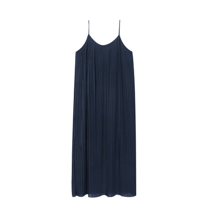 Damen Maxikleid Plissiert Schmale Träger Norvielle