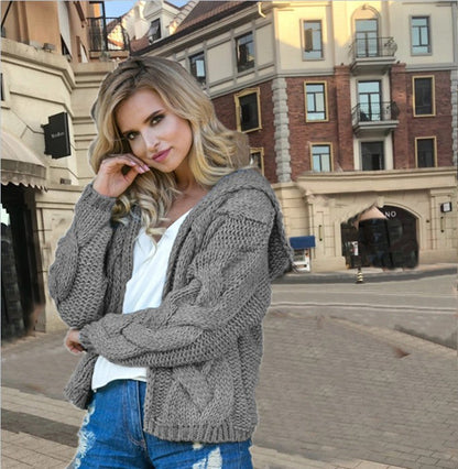 Damen Grobstrickjacke Kapuze Asymmetrisch Norvielle