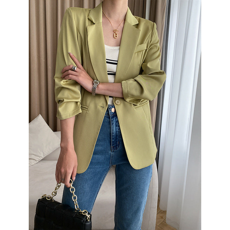Damen Blazer Feiner Faltenwurf Praktische Taschen Schwarz Norvielle - Norvielle