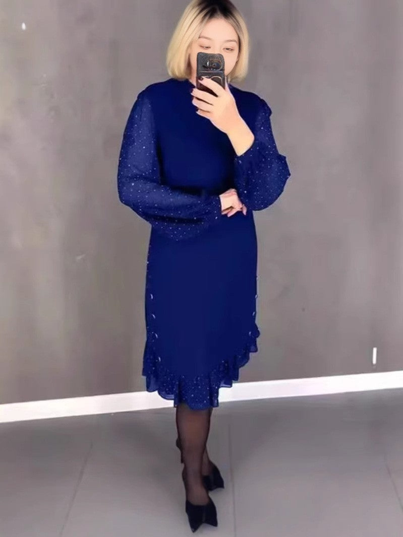 Damen Kleid Voluminöse Ärmel Durchbrochener Saum Norvielle