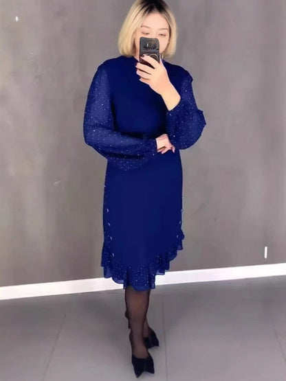 Damen Kleid Voluminöse Ärmel Durchbrochener Saum Norvielle