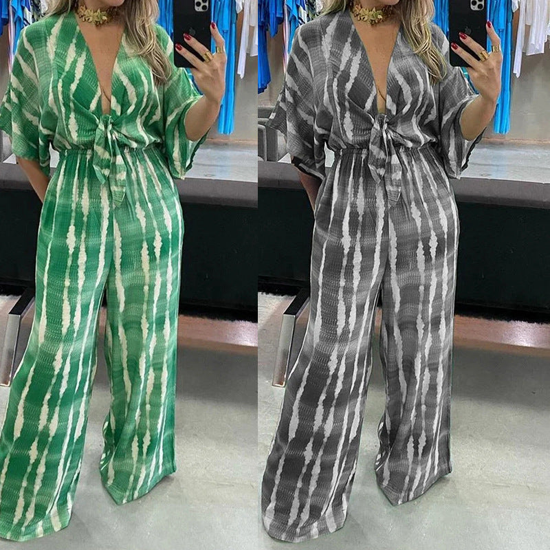 Damen Jumpsuit Kimono-Ärmel Taillen-Gürtel