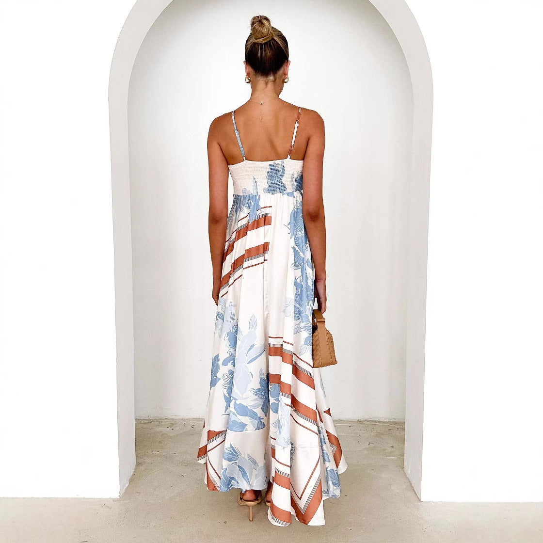 Damen Maxikleid mit Trägern und Blumenmuster
