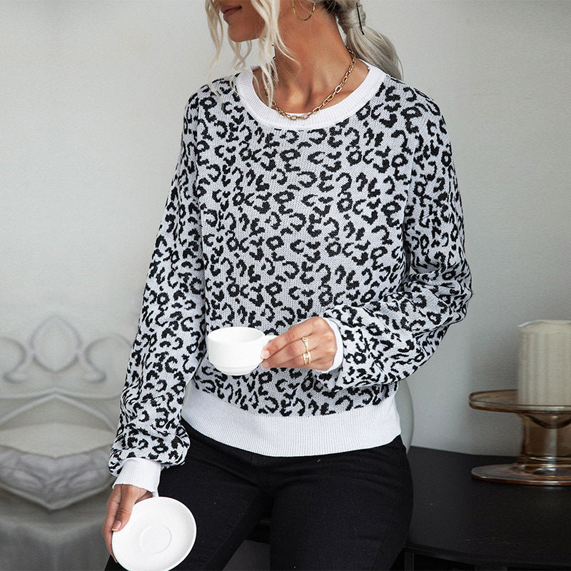 Damen Pullover Leopardenmuster Breite Bündchen Norvielle - Norvielle