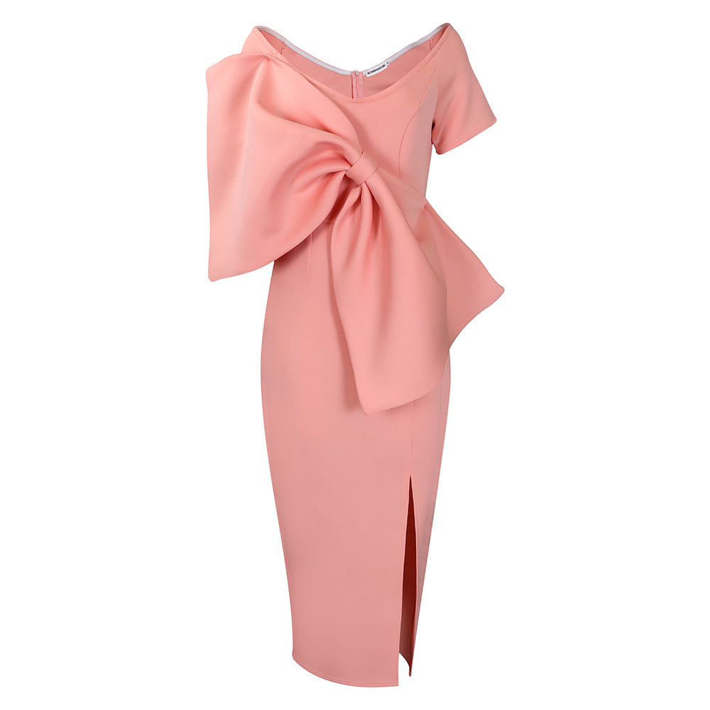 Damen Kleid Figurbetont Voluminöser Schleifendetail