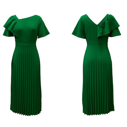 Damen Plisseekleid V-Ausschnitt Rüschen