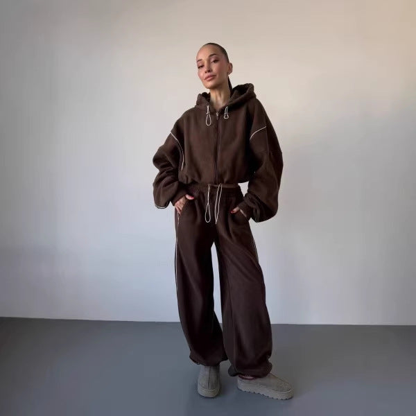 Damen Sweatanzug Kapuzenpullover Weite Hose Seitenstreifen Norvielle - Norvielle