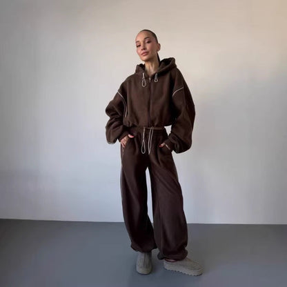 Damen Sweatanzug Kapuzenpullover Weite Hose Seitenstreifen Norvielle - Norvielle