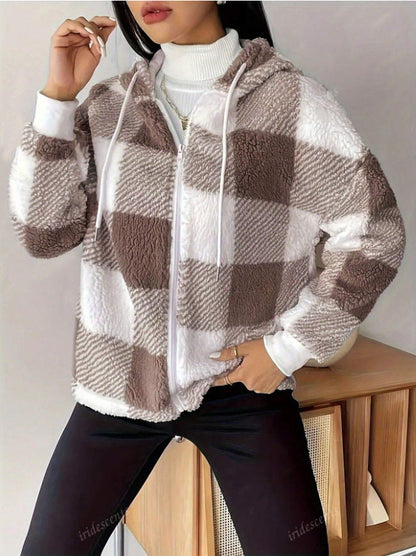 Damen Übergangsjacke Teddy-Material Karo