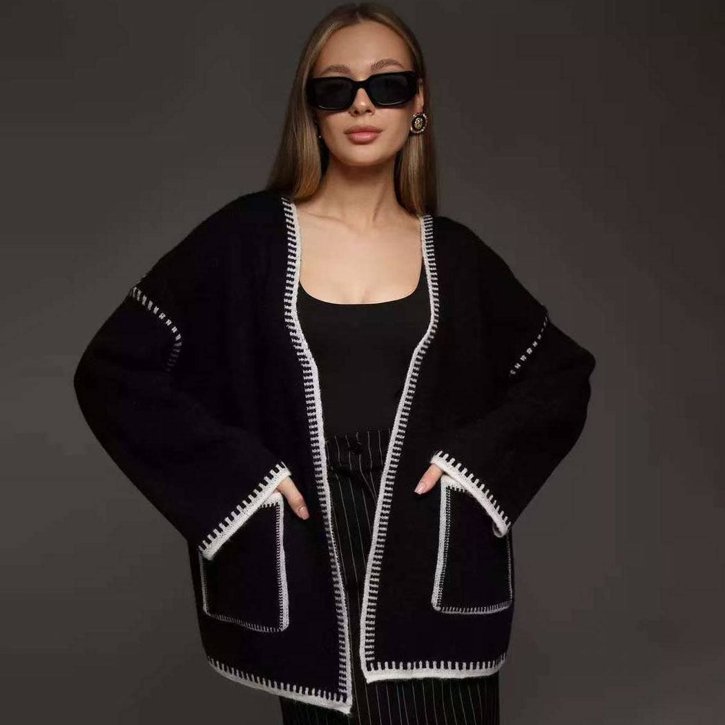 Damen Strickjacke Breite Ärmel Taillengürtel Norvielle