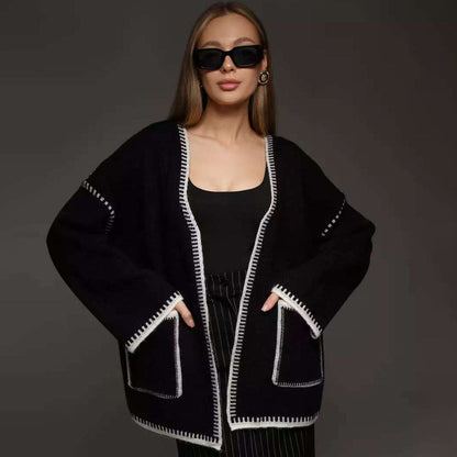 Damen Strickcardigan Mit Taillengürtel Und Taschen Beige
