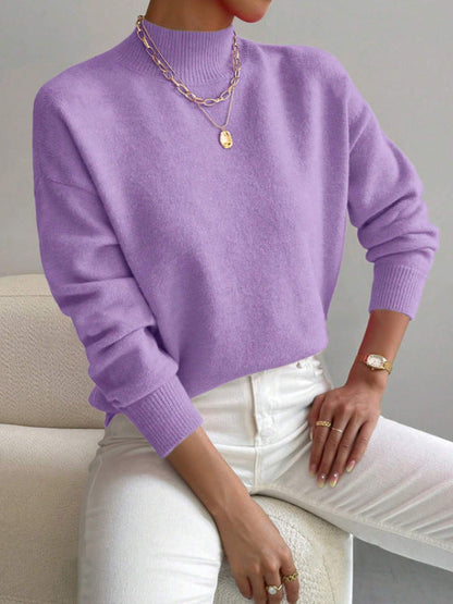 Damen Pullover Weiches Material Hochkragen Beige