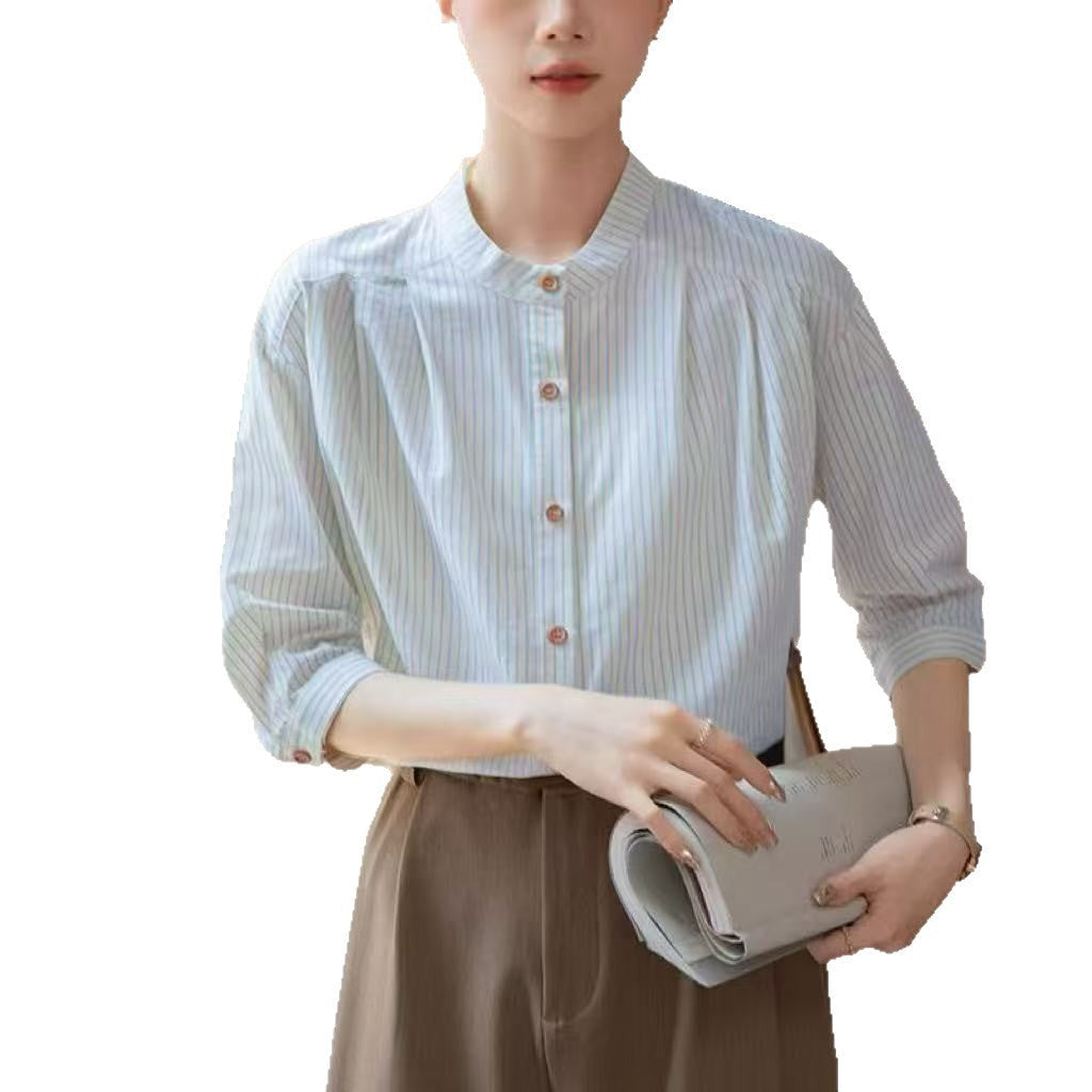 Damen Bluse Gestreift Stehkragen Elegante Bluse
