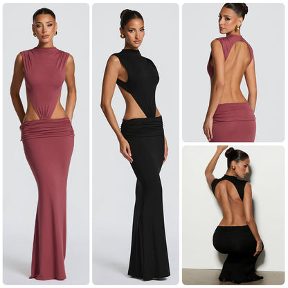 Damen Abendkleid Figurbetont Cut-Out-Details Schwarz - Norvielle