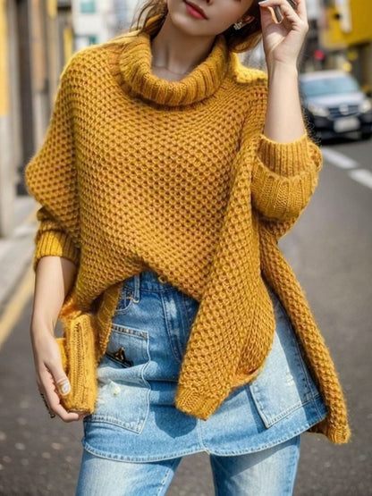 Damen Strickpullover Hochkragen Strukturiert Beige