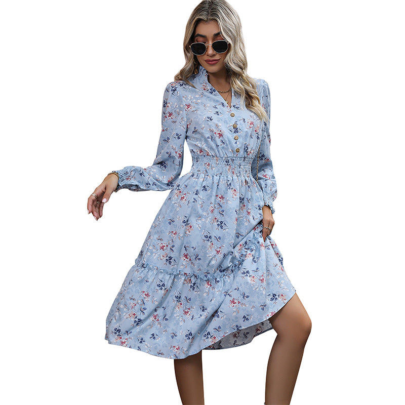 Damen Maxikleid mit Blumenmuster und Rüschen Norvielle