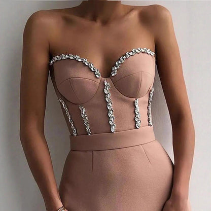 Damen Abendkleid Figurbetonend Bustier Optik Schimmernde Applikationen
