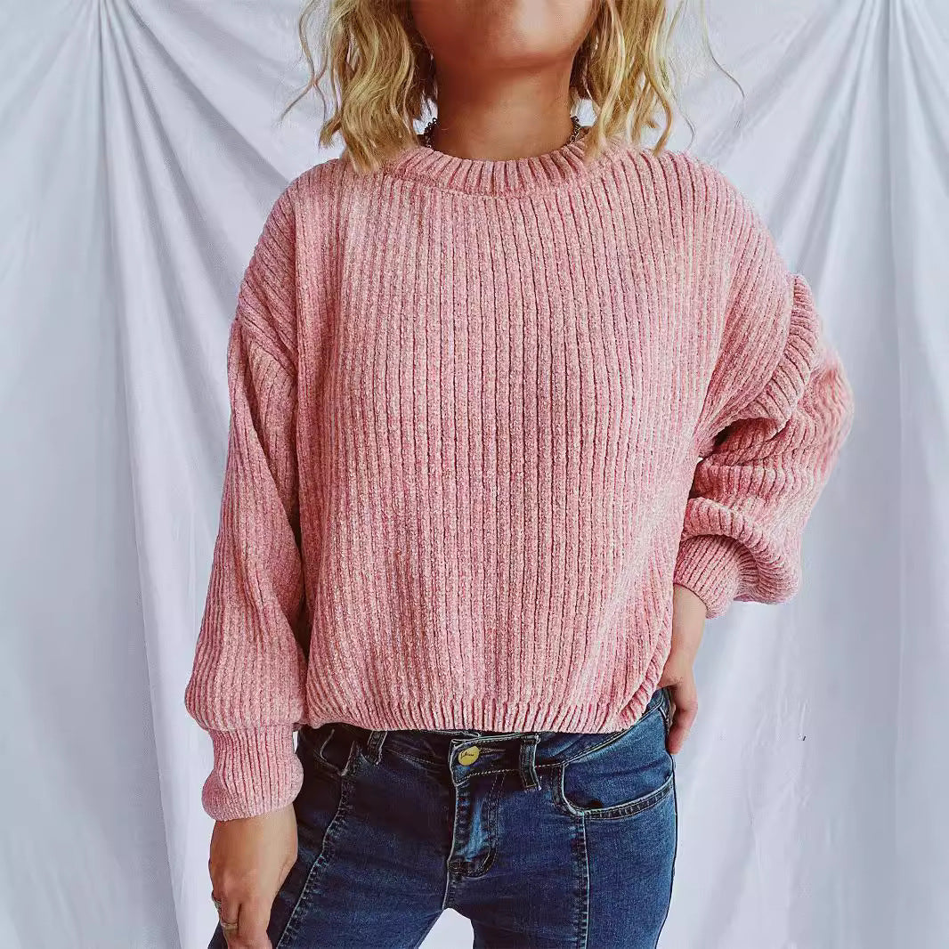 Damen Grobstrickpullover Weite Ärmel Strukturiert Beige Norvielle