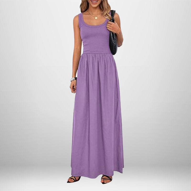 Damen Maxikleid Weicher Baumwollstoff Elastischer Taillenschnitt