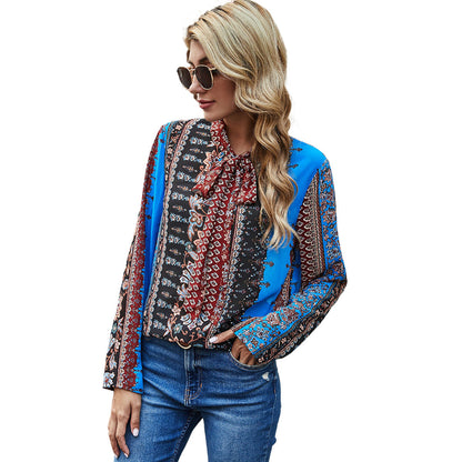 Damen Bluse Rüschendetails Kontrastmuster Norvielle