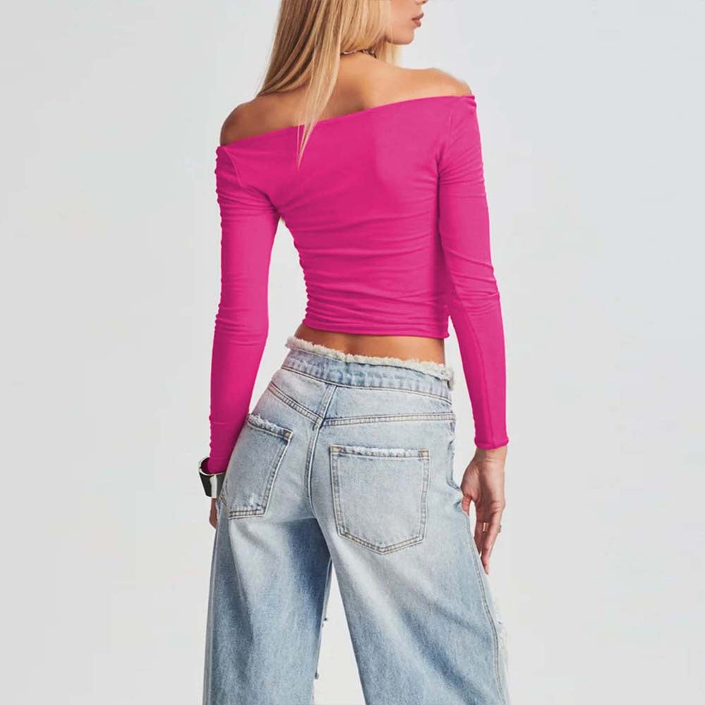 Damen Crop- Asymmetrischer Ausschnitt Figurbetont Norvielle