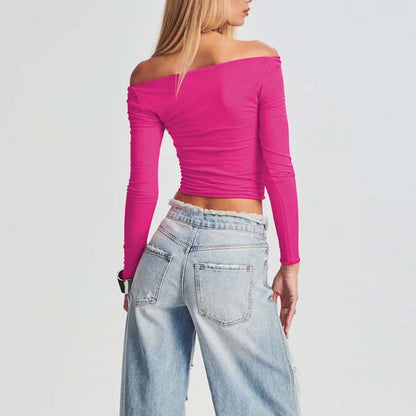 Damen Crop- Asymmetrischer Ausschnitt Figurbetont Norvielle