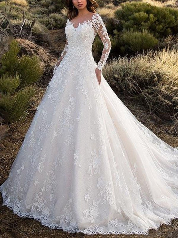 Damen Abendkleid Spitze V-Ausschnitt Lange Ärmel