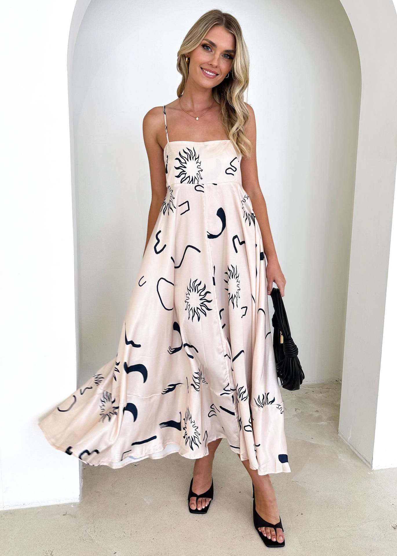 Damen Maxikleid Luftiger Schnitt Grafische Muster Norvielle