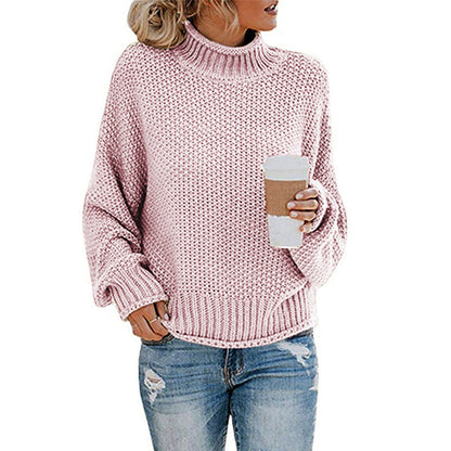 Damen Grobstrickpullover Hochgeschlossener Kragen Lässiger Schnitt