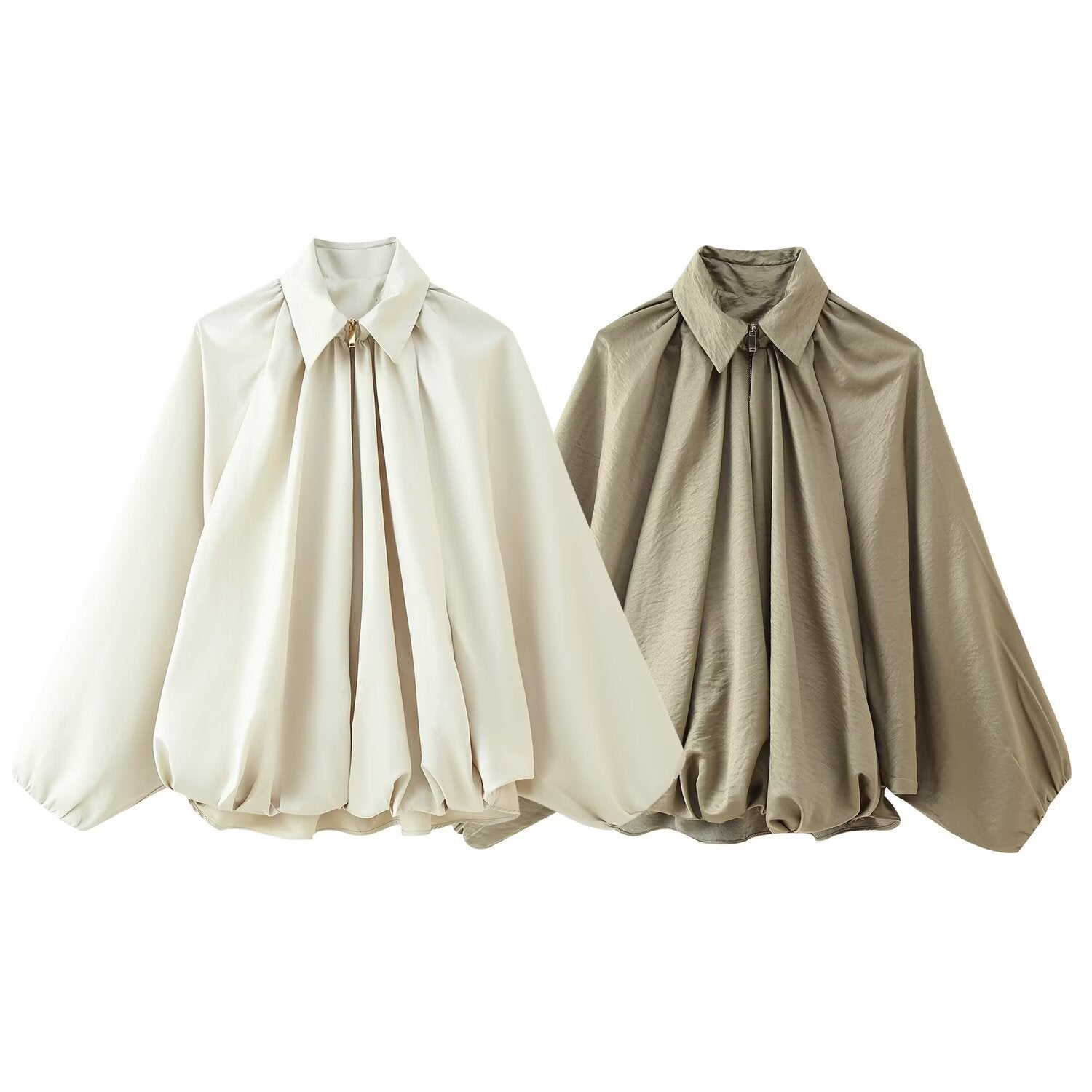 Damen Bluse Norvielle Elegante Falten Ärmel Weiß - Norvielle
