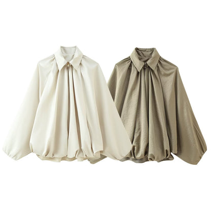Damen Bluse Norvielle Elegante Falten Ärmel Weiß - Norvielle