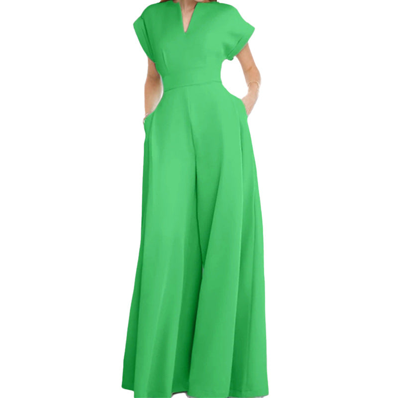 Damen Jumpsuit Weites Bein Eleganter Kragen