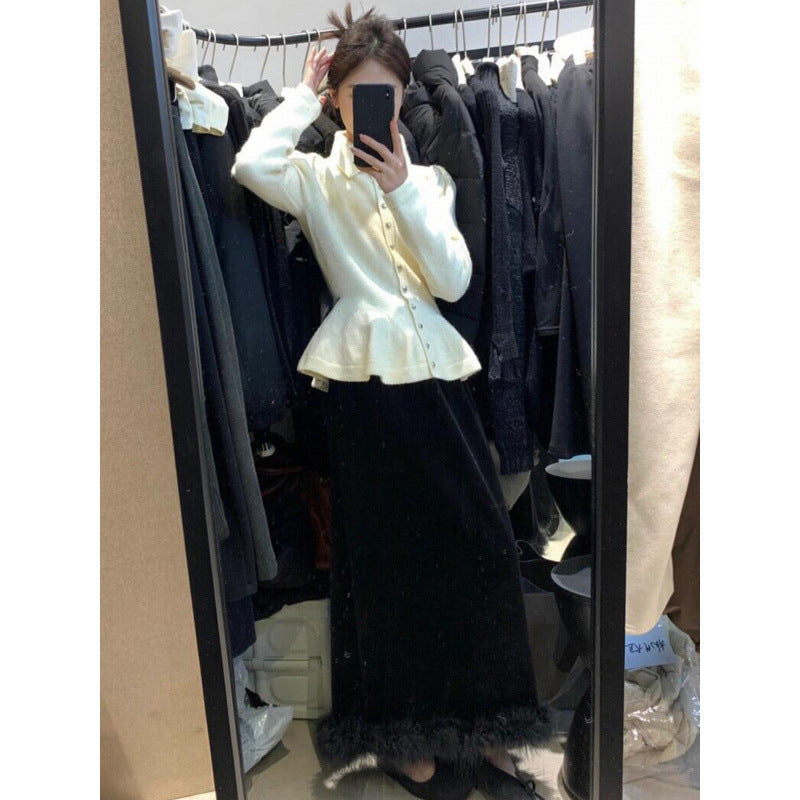 Damen Peplum- Weiches Strick Elegante Knöpfe