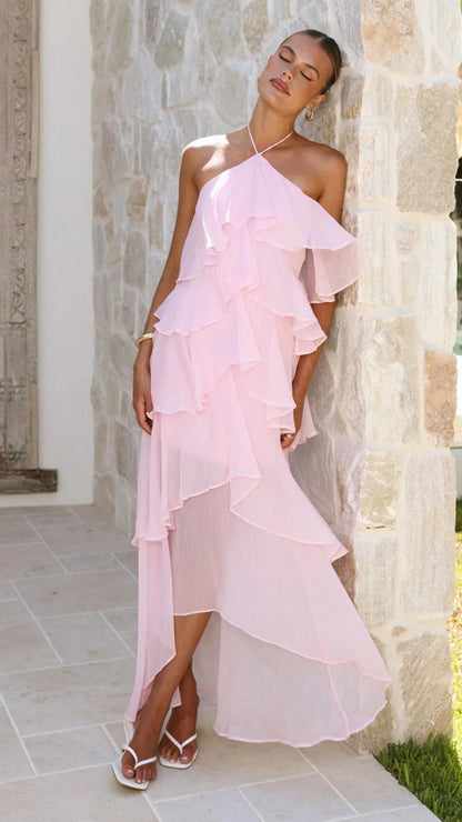 Damen Maxikleid mit Überwurf und Rüschen Norvielle