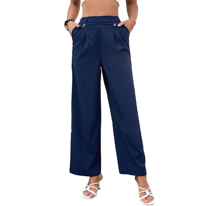 Damen Weite Hose Hochtaille Knopfdetails
