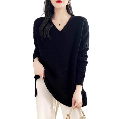 Damen Grobstrickpullover V-Ausschnitt Strukturierter Look Norvielle