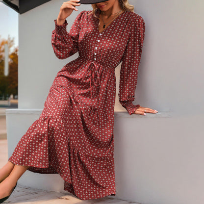 Damen Maxikleid Dekorativer Knopf Rüschendetails Norvielle