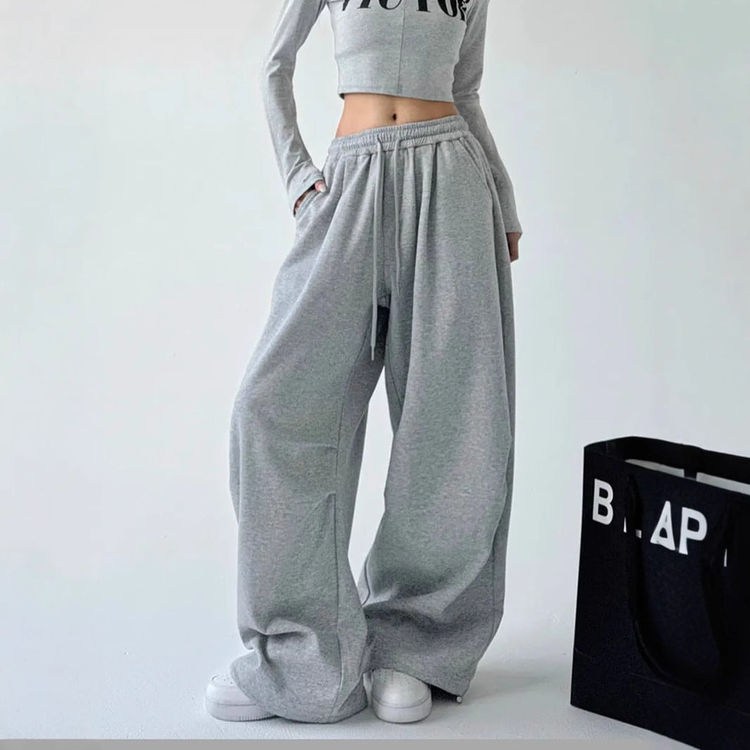 Damen High-Waist Jogginghose Weites Bein Elastischer Bund Schwarz - Norvielle