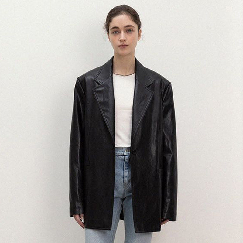 Damen Oversized Blazer Kunstleder