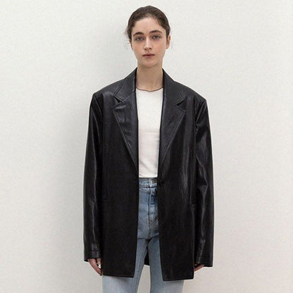Damen Oversized Blazer Kunstleder