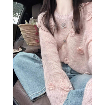 Damen Pullover Dekorative Blumenapplikationen Norvielle