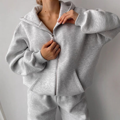 Damen Fleece-Jogginganzug Hoher Kragen Weiter Schnitt Beige Norvielle - Norvielle