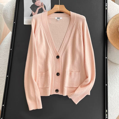 Damen Strickjacke Elegantes Design mit Taschen Beige