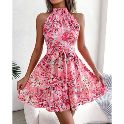 Damen Halterkleid mit Blumenmuster Voluminöser Rock