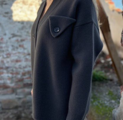 Damen Strick-Cardigan mit Knöpfen und breiten Ärmeln Beige