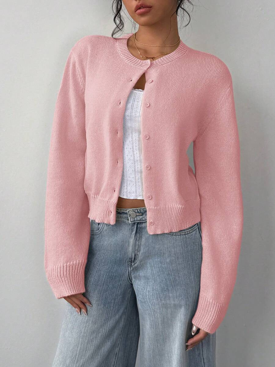 Damen Strickjacke Weiches Baumwoll-Material Knöpfe Beige