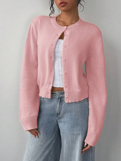 Damen Strickjacke Weiches Baumwoll-Material Knöpfe Beige