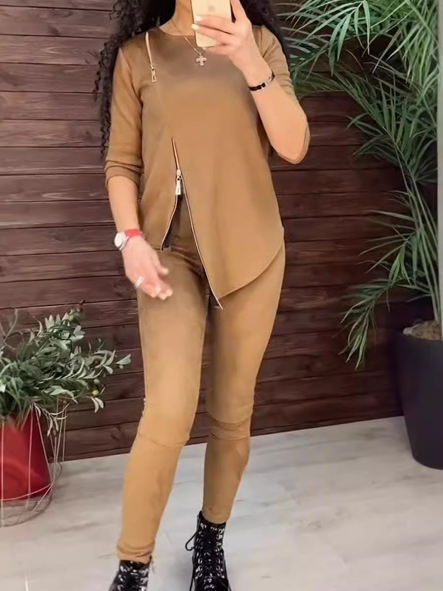 Damen Velours Loungewear Set Reißverschluss Norvielle